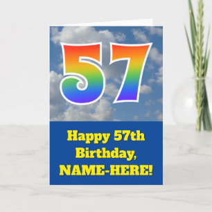 Cloudy Blue Sky, Regenbogenmuster "57" Geburtstag  Karte