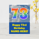 Cloudy Blue Sky, Regenbogenmuster "73" Geburtstag  Karte (Gelbe Blume)