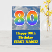 Cloudy Blue Sky, Regenbogenmuster "80" Geburtstag  Karte (Gelbe Blume)