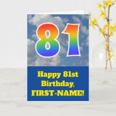 Cloudy Blue Sky, Regenbogenmuster "81" Geburtstag  Karte (Gelbe Blume)