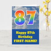 Cloudy Blue Sky, Regenbogenmuster "87" Geburtstag Karte (Gelbe Blume)