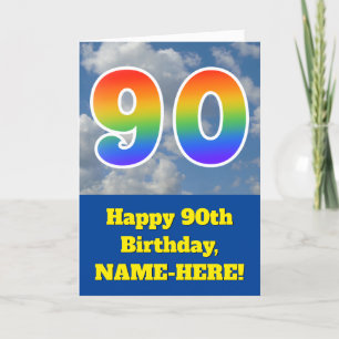 Cloudy Blue Sky, Regenbogenmuster "90" Geburtstag  Karte