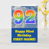 Cloudy Blue Sky, Regenbogenmuster "92" Geburtstag  Karte (Gelbe Blume)
