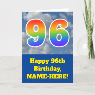 Cloudy Blue Sky, Regenbogenmuster "96" Geburtstag  Karte