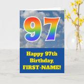Cloudy Blue Sky, Regenbogenmuster "97" Geburtstag  Karte (Gelbe Blume)