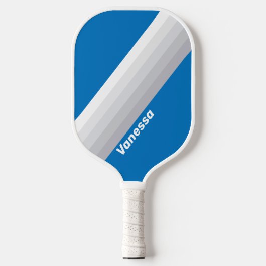 Cloudy Blue Sky Stripes with Name Pickleball Schläger (Vorderseite)