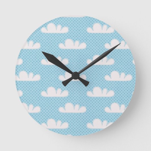 Cloudy Clouds Blue Dotty Sky Runde Wanduhr (Vorderseite)