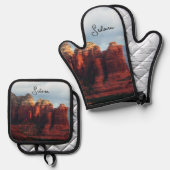 Cloudy Coffee Pot Rock in Sedona Arizona Ofenhandschuh & Topflappen-Set (Vorderseite/Rückseite)