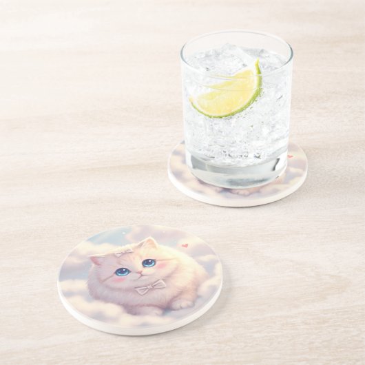 Cloudy Cuddle Cat Untersetzer (Seite)