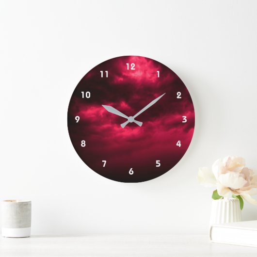 Cloudy Dark Red Sky Große Wanduhr (Zuhause)