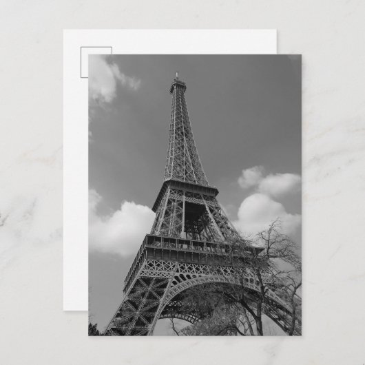 Cloudy Eiffel in Schwarz/Weiß, 2015 Postkarte (Vorne/Hinten)