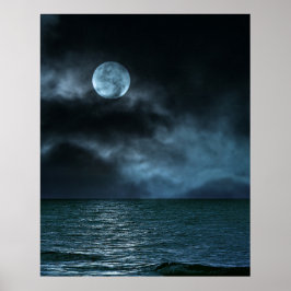 Cloudy Moon Shore in der Nacht Poster