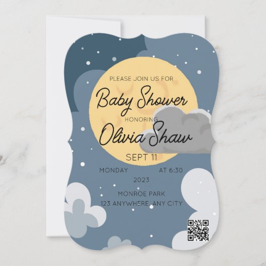 Cloudy Night Sky QR Code Babydusche Vorlage (Vorderseite)