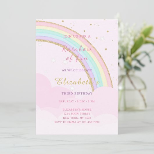 Cloudy Rainbow - Einladung zum Geburtstag (Stehend Vorderseite)