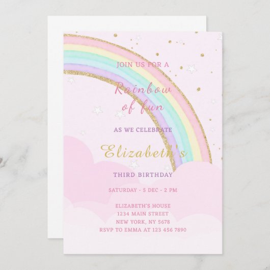 Cloudy Rainbow - Einladung zum Geburtstag (Vorne/Hinten)