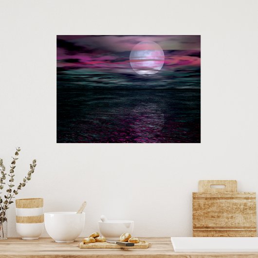 Cloudy Sky Ocean Moon Rise Poster (Küche)