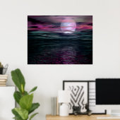 Cloudy Sky Ocean Moon Rise Poster (Heimbüro)