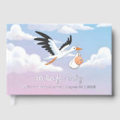 Cloudy Sky Stork Baby Shower Foil Gästebuch (Vorderseite)