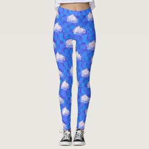 Cloudy Surreal Sky Karo Print Leggings