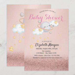 Clous Sterne Planet Roségold Bokeh Baby Shower Einladung
