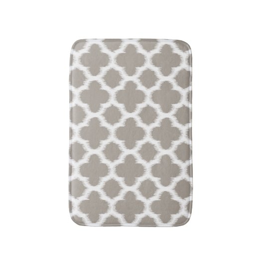 Clouy Kaffee Brown White Ikat Quatrefolienmuster Badematte (Vorderseite Vertikal)