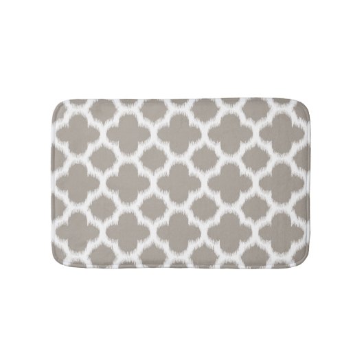 Clouy Kaffee Brown White Ikat Quatrefolienmuster Badematte (Vorderseite)