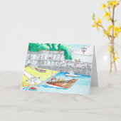 Clovelly, Devon Birthday Card Karte (Gelbe Blume)