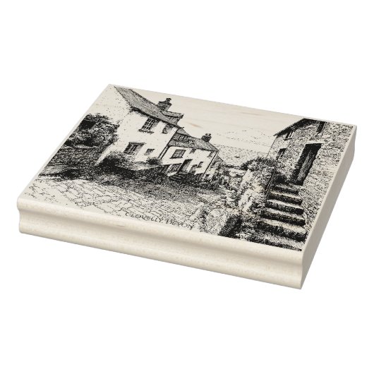 Clovelly Village Sketch, Devon England Gummistempel (Stempel)
