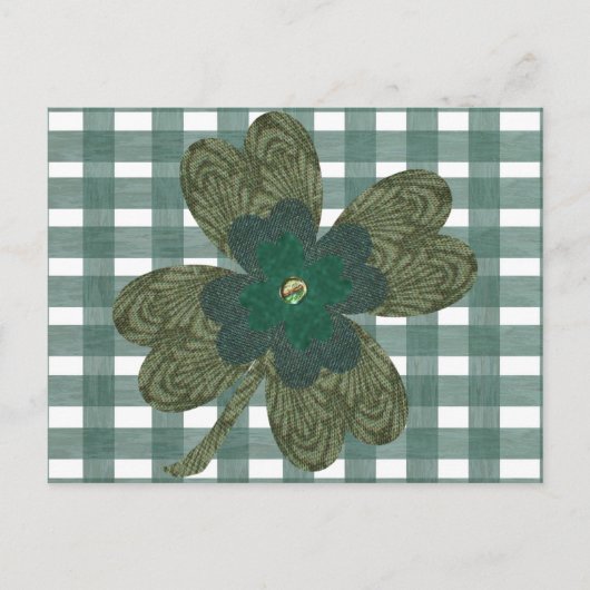 Clover auf Gingham Postcard Postkarte (Vorderseite)