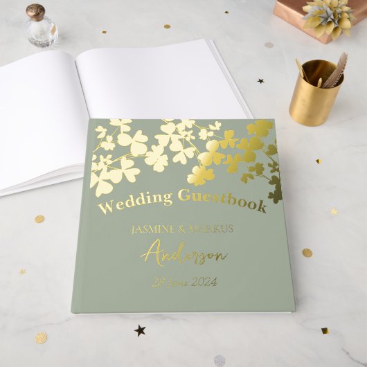 Clover Blätter Bouquet Wedding Gästebuch (Vorderseite Offen)