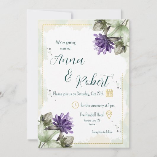 Clover Blossom Watercolor Florals Wedding Einladung (Vorderseite)