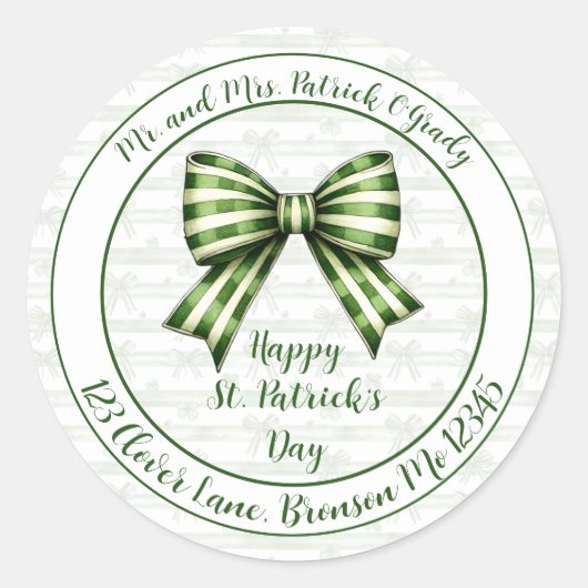 Clover & Bow St. Patrick’s Day Rücksendeadresse Runder Aufkleber (Vorderseite)