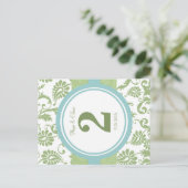 Clover Damask und Aqua-Tischnummer Postkarte (Stehend Vorderseite)