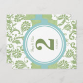 Clover Damask und Aqua-Tischnummer Postkarte (Vorne/Hinten)