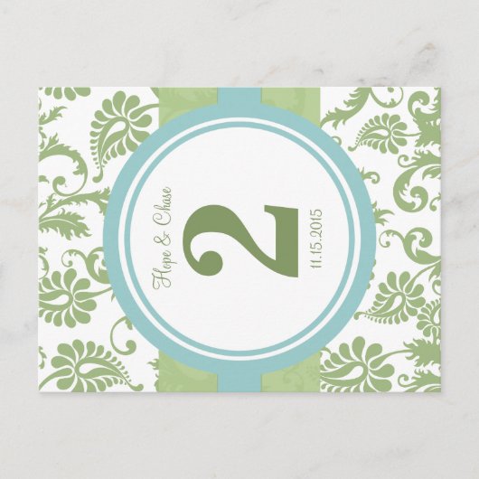 Clover Damask und Aqua-Tischnummer Postkarte (Vorderseite)