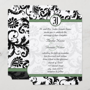 Clover Green Damask Wirbel Hochzeitsfeier Einladung