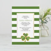 Clover, grüne Streifen irisches Brautparty Einladung (Stehend Vorderseite)