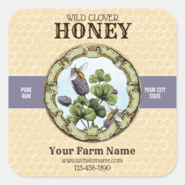 Clover Honey Bee Label Quadratischer Aufkleber