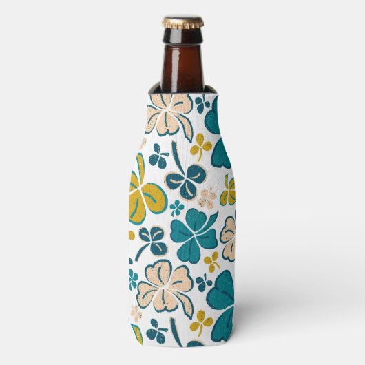 Clover Kleeblatt Green Pattern St Patrick`s Day Flaschenkühler (Flaschenvorderseite)
