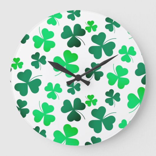 Clover Kleeblatt Leaf Floral Modernes Elegantes De Große Wanduhr (Vorderseite)
