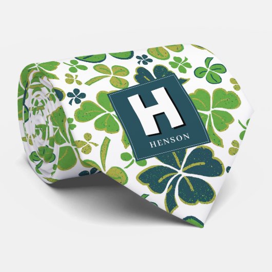 Clover Kleeblatt Mit Monogramm St. Patrick`s Day Krawatte (Gerollt)