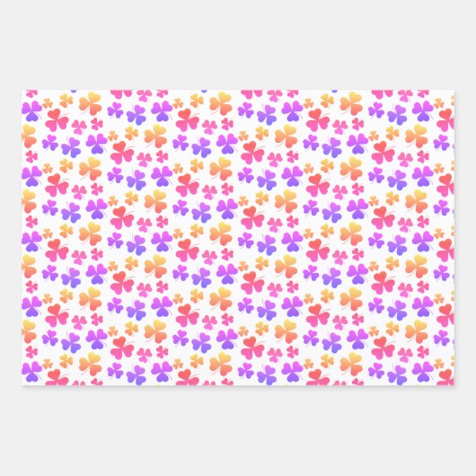 Clover Kleeblatt Retro Grün Rosa Blau Farbiger Spa Geschenkpapier Set (Vorderseite 2)