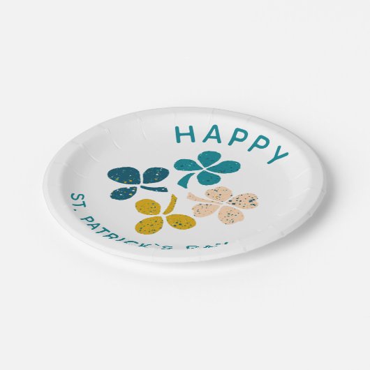 Clover Kleeblatt Zeichnend Happy St. Patrick`s Day Pappteller (Schrägansicht)