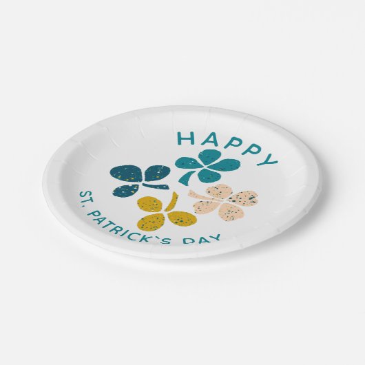 Clover Kleeblatt Zeichnend Happy St. Patrick`s Day Pappteller (Schrägansicht)