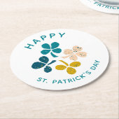 Clover Kleeblatt Zeichnend Happy St. Patrick`s Day Runder Pappuntersetzer (Angewinkelt)