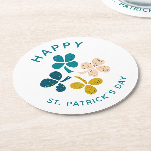 Clover Kleeblatt Zeichnend Happy St. Patrick`s Day Runder Pappuntersetzer (Angewinkelt)