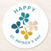 Clover Kleeblatt Zeichnend Happy St. Patrick`s Day Runder Pappuntersetzer (Vorderseite)