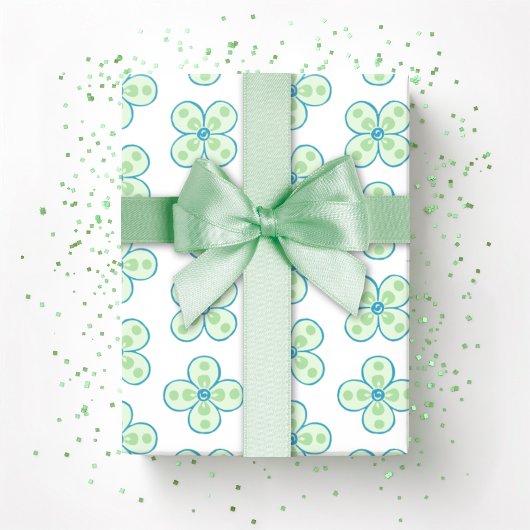 Clover Moroccan Quatrefoil in Green and Aqua Geschenkpapier