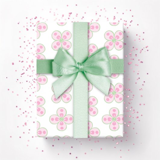 Clover Moroccan Quatrefoil in Pink and Green Geschenkpapier