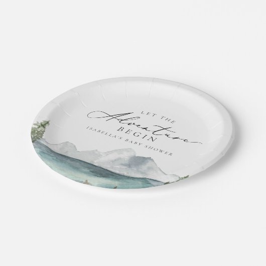 CLOVER Mountain Lake Adventure Baby Dusche Pappteller (Schrägansicht)